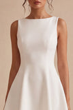 White A Line Boat Neck Simple Short Bridal Shower Dress