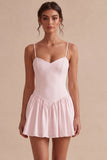 White A Line Ruched Spaghetti Straps Short Bridal Shower Dress