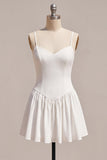 White A Line Ruched Spaghetti Straps Short Bridal Shower Dress