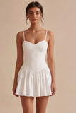 White A Line Ruched Spaghetti Straps Short Bridal Shower Dress