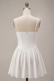 White A Line Ruched Spaghetti Straps Short Bridal Shower Dress