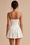 White A Line Ruched Spaghetti Straps Short Bridal Shower Dress