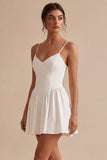 White A Line Ruched Spaghetti Straps Short Bridal Shower Dress