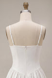 White A Line Ruched Spaghetti Straps Short Bridal Shower Dress