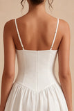 White A Line Ruched Spaghetti Straps Short Bridal Shower Dress