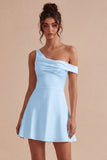 White A Line Ruched One Shoulder Short Bridal Shower Dress