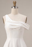 White A Line Ruched One Shoulder Short Bridal Shower Dress