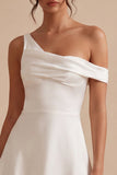 White A Line Ruched One Shoulder Short Bridal Shower Dress