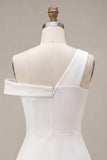 White A Line Ruched One Shoulder Short Bridal Shower Dress