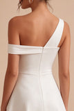 White A Line Ruched One Shoulder Short Bridal Shower Dress