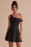 White A Line Ruched One Shoulder Short Bridal Shower Dress