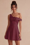 White A Line Ruched One Shoulder Short Bridal Shower Dress