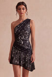 White Floral One Shoulder A Line Short Engagement Dress