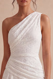 White Floral One Shoulder A Line Short Engagement Dress