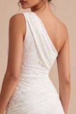 White Floral One Shoulder A Line Short Engagement Dress