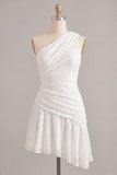 White Floral One Shoulder A Line Short Engagement Dress