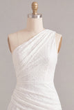White Floral One Shoulder A Line Short Engagement Dress