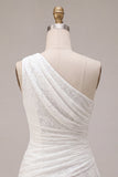 White Floral One Shoulder A Line Short Engagement Dress