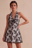 White Floral Halter A Line Short Engagement Dress