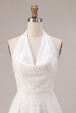 White Floral Halter A Line Short Engagement Dress
