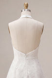 White Floral Halter A Line Short Engagement Dress