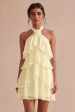 White Halter A Line Short Engagement Dress with Flower
