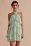 White Halter A Line Short Engagement Dress with Flower