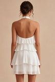 White Halter A Line Short Engagement Dress with Flower