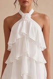 White Halter A Line Short Engagement Dress with Flower
