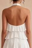 White Halter A Line Short Engagement Dress with Flower