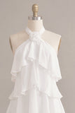 White Halter A Line Short Engagement Dress with Flower