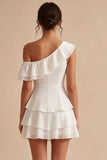 White One Shoulder Ruffled A Line Short Engagement Dress