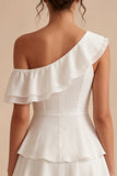 White One Shoulder Ruffled A Line Short Engagement Dress