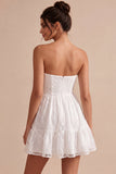 White Strapless Floral A Line Short Engagement Dress