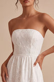 White Strapless Floral A Line Short Engagement Dress