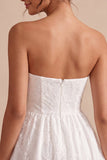 White Strapless Floral A Line Short Engagement Dress
