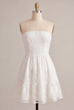 White Strapless Floral A Line Short Engagement Dress