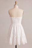 White Strapless Floral A Line Short Engagement Dress