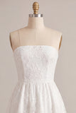 White Strapless Floral A Line Short Engagement Dress