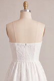 White Strapless Floral A Line Short Engagement Dress