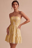 White Strapless Floral A Line Short Engagement Dress