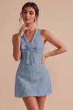 White Floral V-Neck A Line Short Engagement Dress