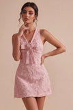 White Floral V-Neck A Line Short Engagement Dress