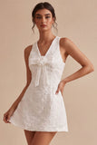 White Floral V-Neck A Line Short Engagement Dress