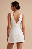 White Floral V-Neck A Line Short Engagement Dress