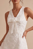 White Floral V-Neck A Line Short Engagement Dress