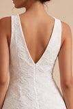 White Floral V-Neck A Line Short Engagement Dress