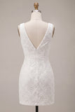White Floral V-Neck A Line Short Engagement Dress
