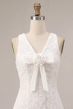 White Floral V-Neck A Line Short Engagement Dress