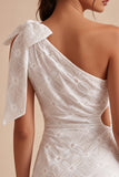 White Floral Bodycon One Shoulder Short Engagement Dress with Slit